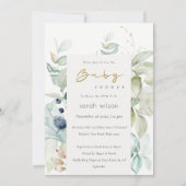 Soft Pastel Blue Green Foliage Baby shower Invite Bedankkaart (Voorkant)