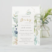 Soft Pastel Blue Green Foliage Baby shower Invite Bedankkaart (Staand voorkant)