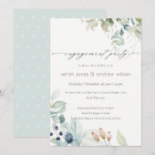 Soft Pastel Blue Green Foliage Verloving Invite Bedankkaart (Voorkant / Achterkant)