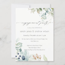 Soft Pastel Blue Green Foliage Verloving Invite