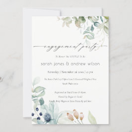 Soft Pastel Blue Green Foliage Verloving Invite Bedankkaart