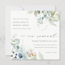 Soft Pastel Blue Green Foliage Vow Renewal Invite Bedankkaart