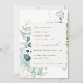 Soft Pastel Blue Green Foliage Vow Renewal Invite Bedankkaart