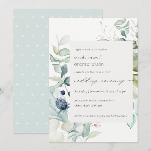 Soft Pastel Blue Green Foliage Weddenschap Bedankkaart (Voorkant / Achterkant)