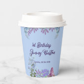 Soft Pastel Blue Hydrangea Paarse Lila Verjaardag Papieren Bekers (Achterkant)