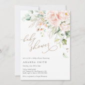 Soft Pastel Blush Bloemen Roze Glitter Baby shower Kaart (Voorkant)