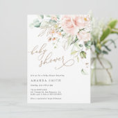 Soft Pastel Blush Bloemen Roze Glitter Baby shower Kaart (Staand voorkant)