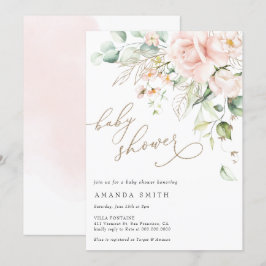 Soft Pastel Blush Bloemen Roze Glitter Baby shower Kaart