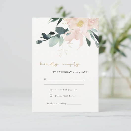 SOFT PASTEL BLUSH FLORAL BUNCH WATERVERF RSVP (Staand voorkant)