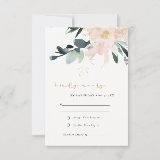 SOFT PASTEL BLUSH FLORAL BUNCH WATERVERF RSVP KAARTJE (Voorkant)