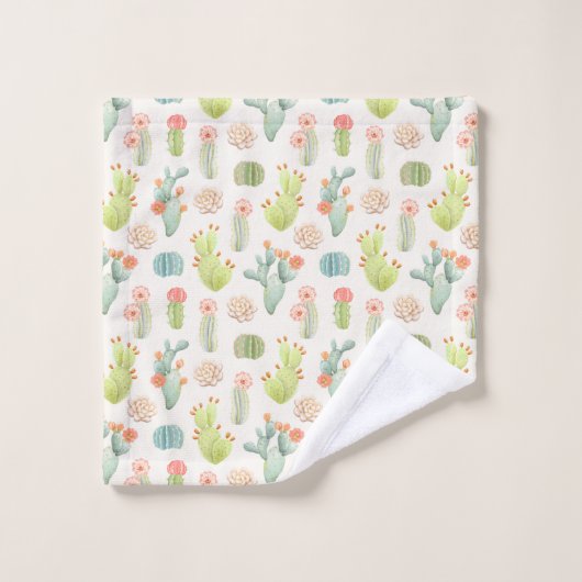 Soft Pastel Cactus & Succulent Pattern Bad Handdoek (Wasdoekje)