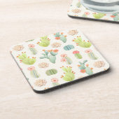Soft Pastel Cactus & Succulent Pattern Bier Onderzetter (Linkerzijde)