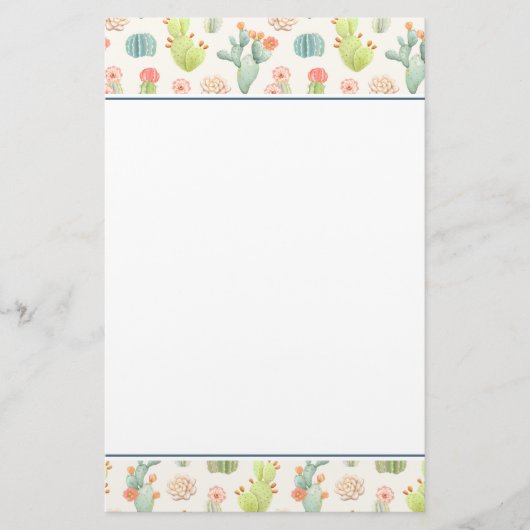 Soft Pastel Cactus & Succulent Pattern Briefpapier (Voorkant)