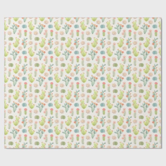 Soft Pastel Cactus & Succulent Pattern Cadeaupapier (Vlak)