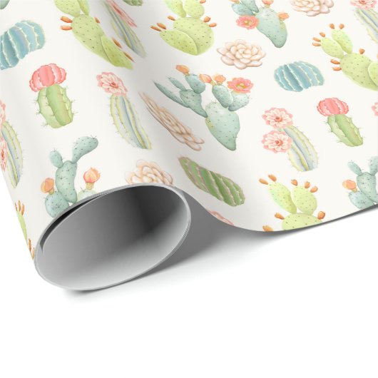 Soft Pastel Cactus & Succulent Pattern Cadeaupapier (Rol Hoek)