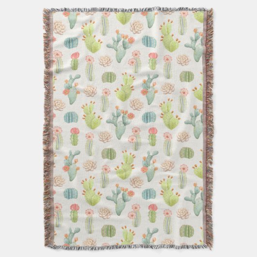 Soft Pastel Cactus & Succulent Pattern Deken (Voorkant Verticaal)
