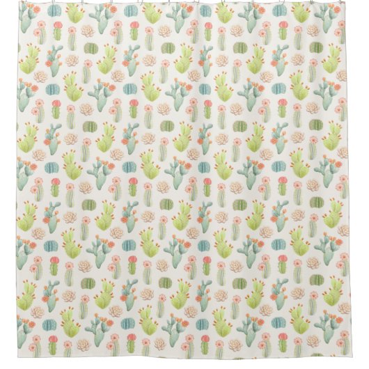 Soft Pastel Cactus & Succulent Pattern Douchegordijn (Voorkant)