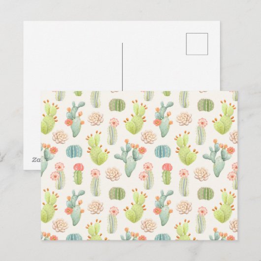 Soft Pastel Cactus & Succulent Pattern Feestdagenkaart (Voorkant / Achterkant)