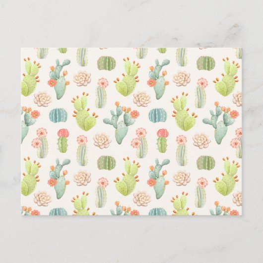 Soft Pastel Cactus & Succulent Pattern Feestdagenkaart (Voorkant)