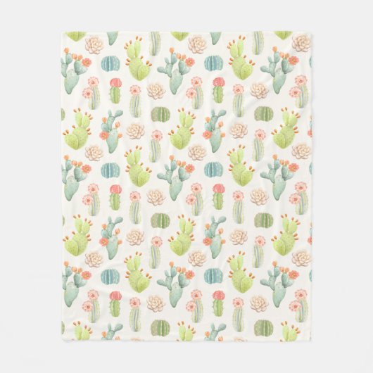 Soft Pastel Cactus & Succulent Pattern Fleece Deken (Voorkant)
