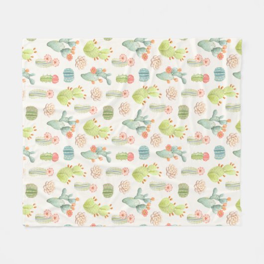 Soft Pastel Cactus & Succulent Pattern Fleece Deken (Voorkant (Horizontaal))