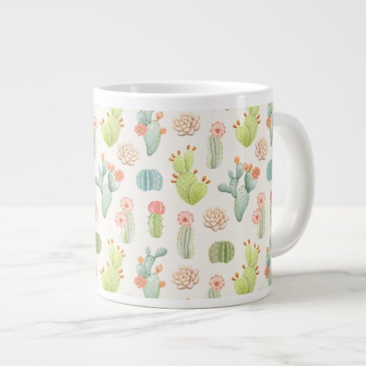 Soft Pastel Cactus & Succulent Pattern Grote Koffiekop (Voorkant rechts)