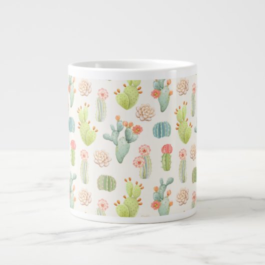 Soft Pastel Cactus & Succulent Pattern Grote Koffiekop (Voorkant)