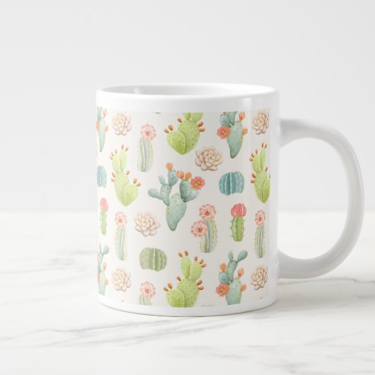 Soft Pastel Cactus & Succulent Pattern Grote Koffiekop (Rechts)