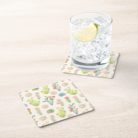 Soft Pastel Cactus & Succulent Pattern Kartonnen Onderzetters (Insitu)