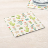 Soft Pastel Cactus & Succulent Pattern Kartonnen Onderzetters (Schuin)