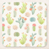Soft Pastel Cactus & Succulent Pattern Kartonnen Onderzetters (Voorkant)