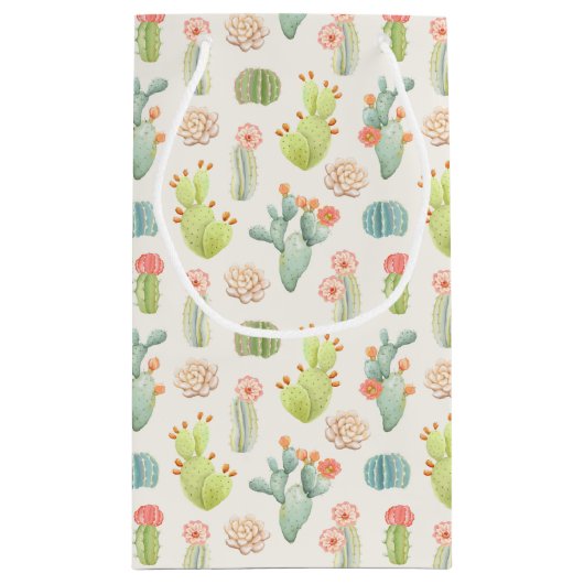 Soft Pastel Cactus & Succulent Pattern Klein Cadeauzakje (Achterkant)