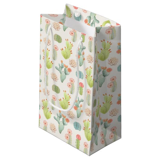 Soft Pastel Cactus & Succulent Pattern Klein Cadeauzakje (Voorkant Gekanteld)