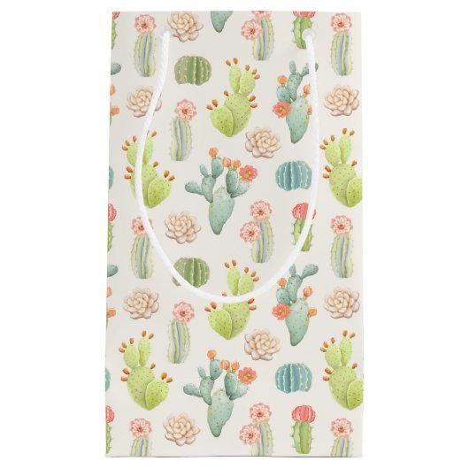 Soft Pastel Cactus & Succulent Pattern Klein Cadeauzakje (Voorkant)
