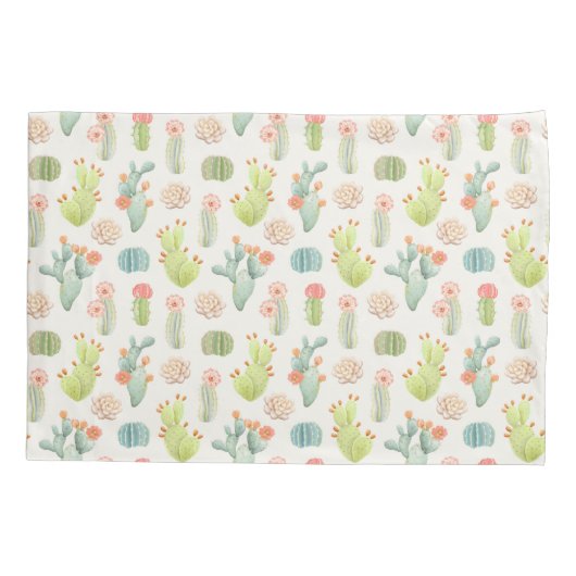 Soft Pastel Cactus & Succulent Pattern Kussensloop (Achterkant-Links)