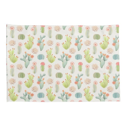 Soft Pastel Cactus & Succulent Pattern Kussensloop (Achterkant-Rechts)