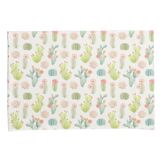 Soft Pastel Cactus & Succulent Pattern Kussensloop (Voorkant-Rechts)