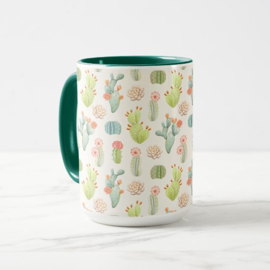 Soft Pastel Cactus & Succulent Pattern Mok (Voorkant links)