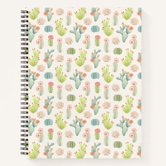 Soft Pastel Cactus & Succulent Pattern Notitieboek (Voorkant)