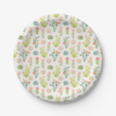 Soft Pastel Cactus & Succulent Pattern Papieren Bordje (Voorkant)