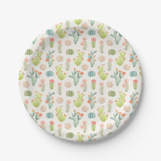 Soft Pastel Cactus & Succulent Pattern Papieren Bordje (Voorkant)