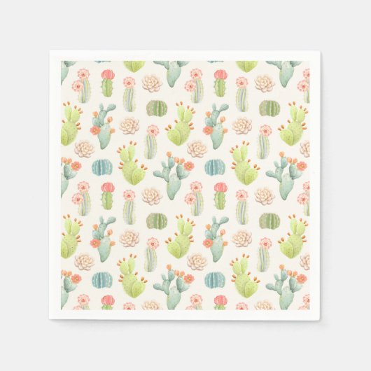 Soft Pastel Cactus & Succulent Pattern Servet (Voorkant)