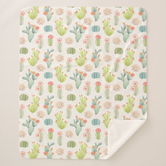 Soft Pastel Cactus & Succulent Pattern Sherpa Deken (Voorkant)