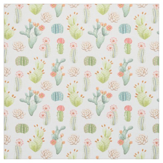 Soft Pastel Cactus & Succulent Pattern Stof (Swatch)