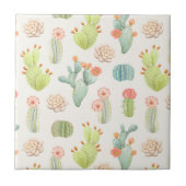 Soft Pastel Cactus & Succulent Pattern Tegeltje (Voorkant)