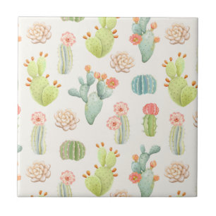 Soft Pastel Cactus & Succulent Pattern Tegeltje