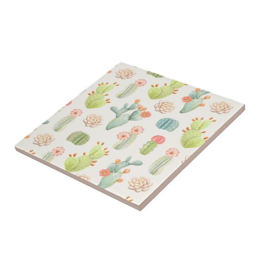 Soft Pastel Cactus & Succulent Pattern Tegeltje (Zijkant)