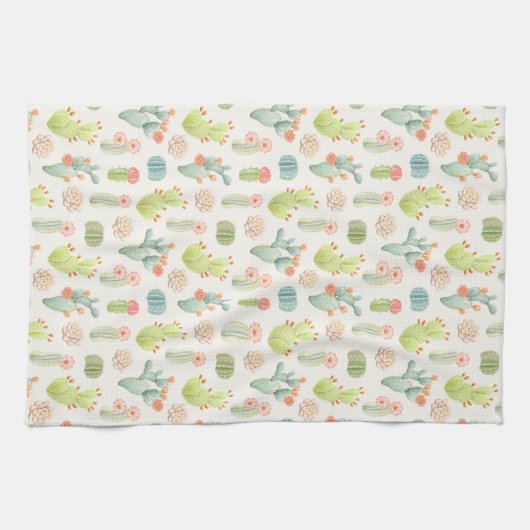 Soft Pastel Cactus & Succulent Pattern Theedoek (Horizontaal)