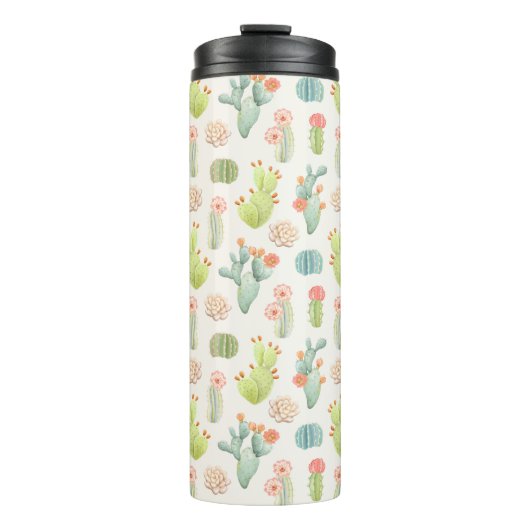 Soft Pastel Cactus & Succulent Pattern Thermosbeker (Voorkant)