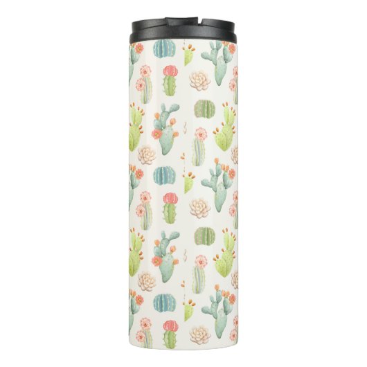 Soft Pastel Cactus & Succulent Pattern Thermosbeker (Achterkant)